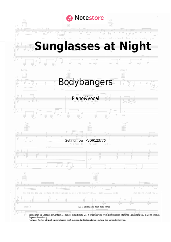 Noten mit Gesang Bodybangers - Sunglasses at Night - Klavier&Gesang
