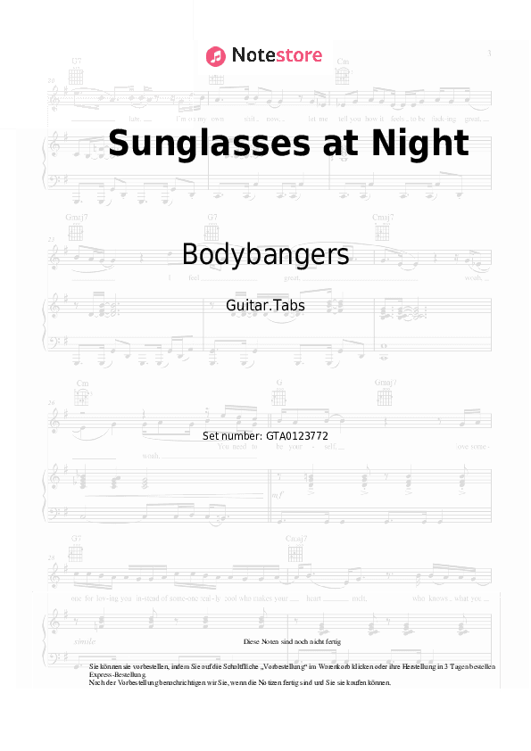 Tabs Bodybangers - Sunglasses at Night - Gitarre.Tabs