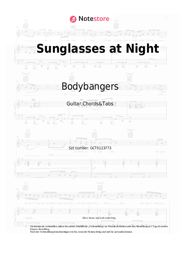 Akkorde Bodybangers - Sunglasses at Night - Gitarren.Akkorde&Tabas