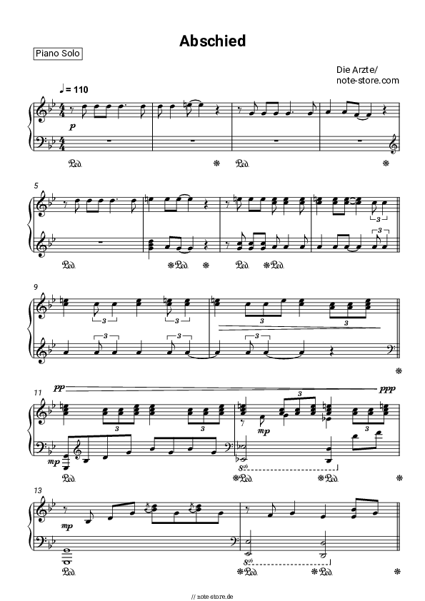 Noten Die Arzte - Abschied - Klavier.Solo