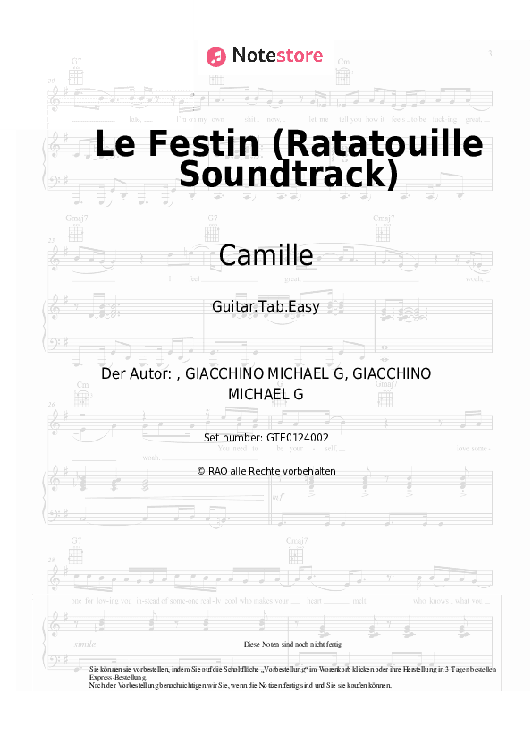 Einfache Tabs Camille, Michael Giacchino - Le Festin (Ratatouille Soundtrack) - Gitarre.Tabs.Easy