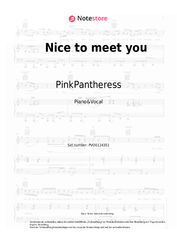 Noten mit Gesang PinkPantheress - Nice to meet you - Klavier&Gesang