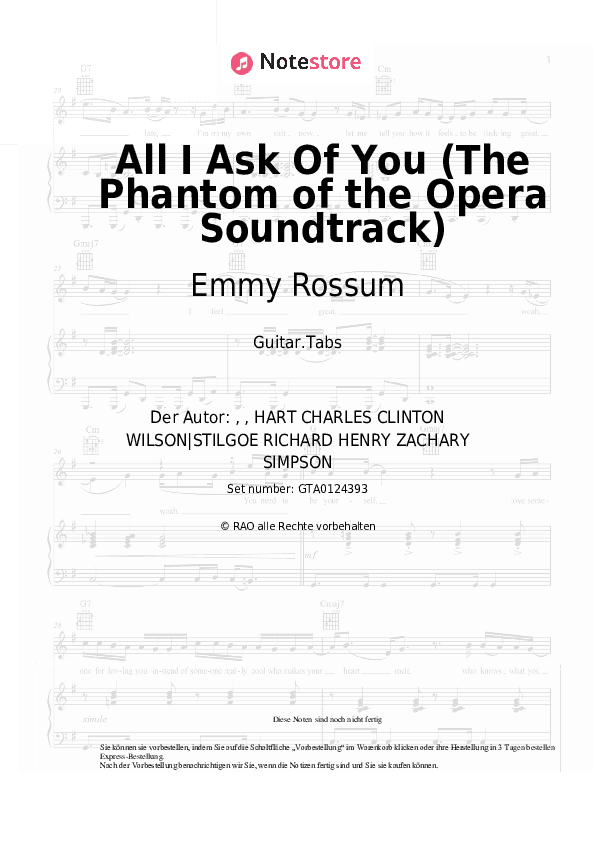 Tabs Emmy Rossum, Patrick Wilson, Andrew Lloyd Webber - All I Ask Of You (The Phantom of the Opera Soundtrack) - Gitarre.Tabs