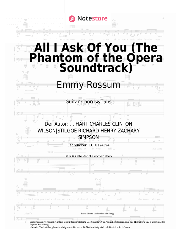 Akkorde Emmy Rossum, Patrick Wilson, Andrew Lloyd Webber - All I Ask Of You (The Phantom of the Opera Soundtrack) - Gitarren.Akkorde&Tabas