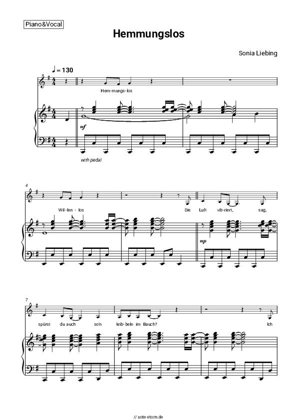 Noten mit Gesang Sonia Liebing - Hemmungslos - Klavier&Gesang