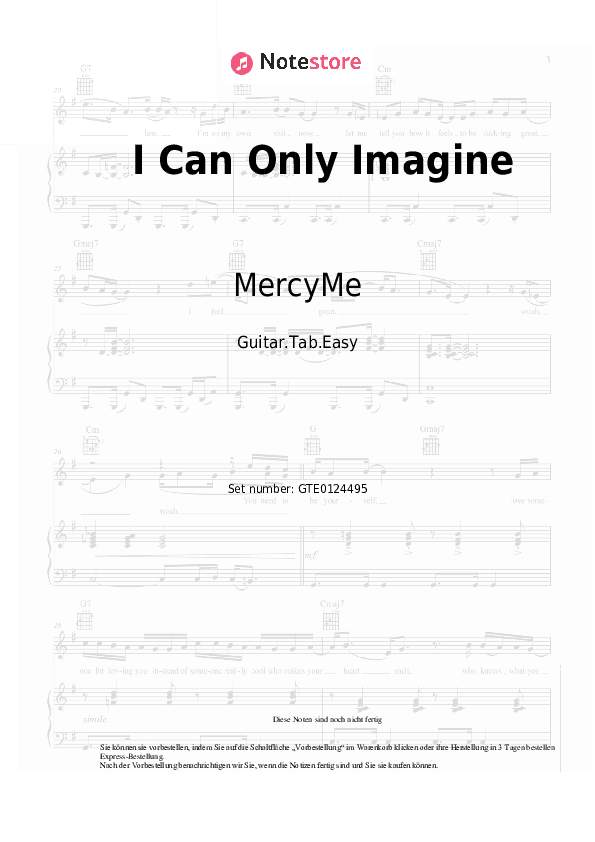 Einfache Tabs MercyMe - I Can Only Imagine - Gitarre.Tabs.Easy