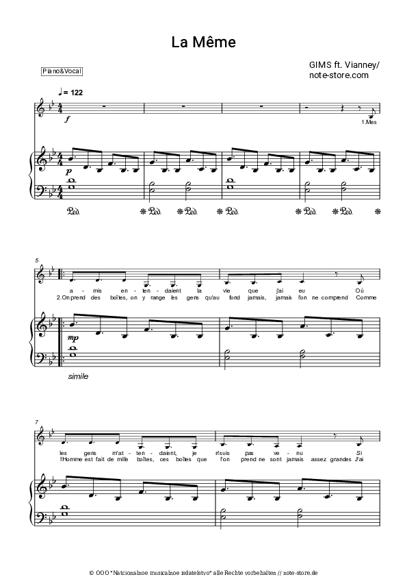 Noten mit Gesang GIMS, Vianney - La Même - Klavier&Gesang