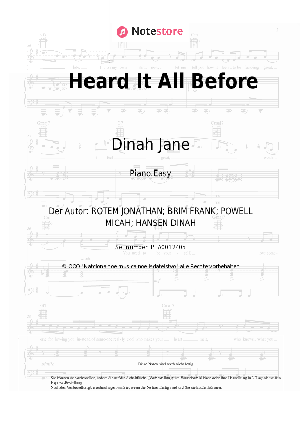 Einfache Noten Dinah Jane - Heard It All Before - Klavier.Einfach