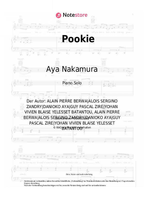 Noten Aya Nakamura - Pookie - Klavier.Solo