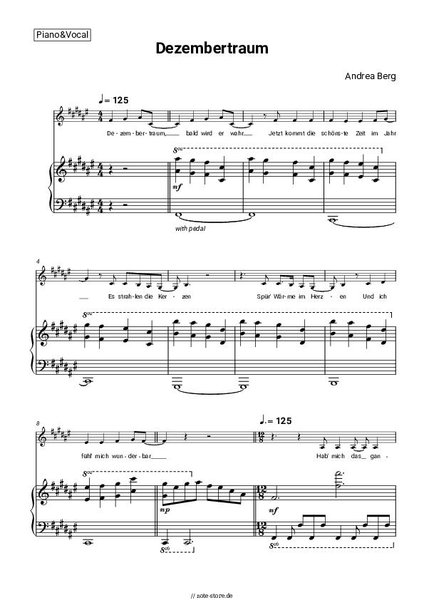 Noten mit Gesang Andrea Berg - Dezembertraum - Klavier&Gesang