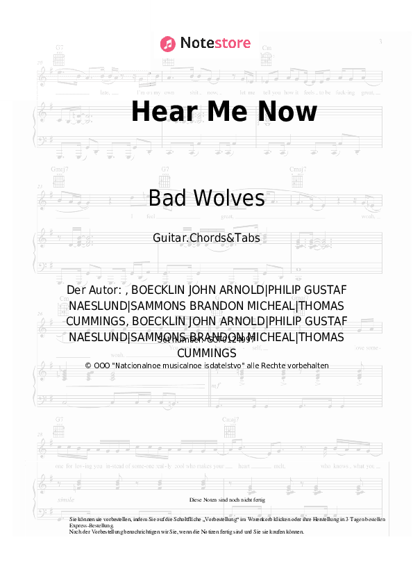 Akkorde Bad Wolves, DIAMANTE - Hear Me Now - Gitarren.Akkorde&Tabas