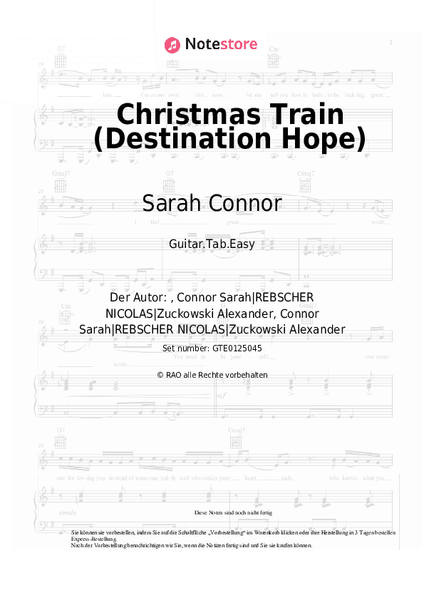 Einfache Tabs Sarah Connor - Christmas Train (Destination Hope) - Gitarre.Tabs.Easy