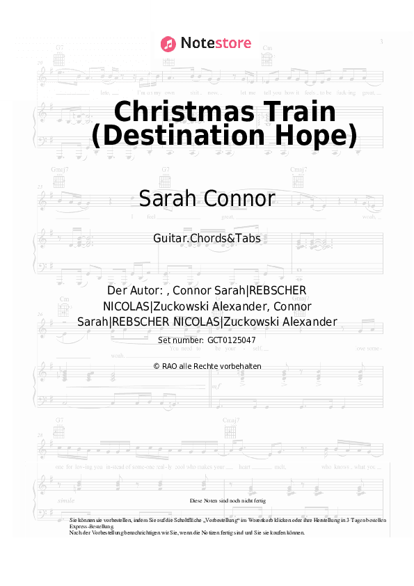 Akkorde Sarah Connor - Christmas Train (Destination Hope) - Gitarren.Akkorde&Tabas