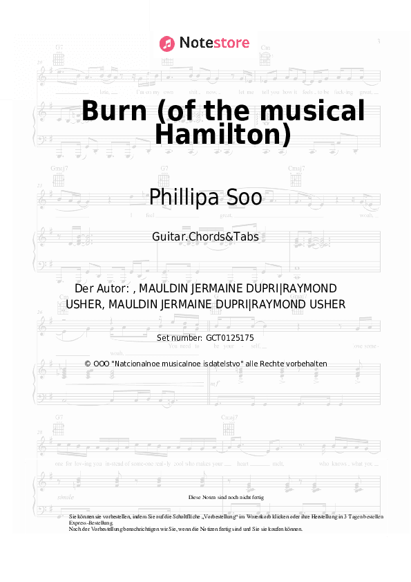 Akkorde Phillipa Soo - Burn (of the musical Hamilton) - Gitarren.Akkorde&Tabas