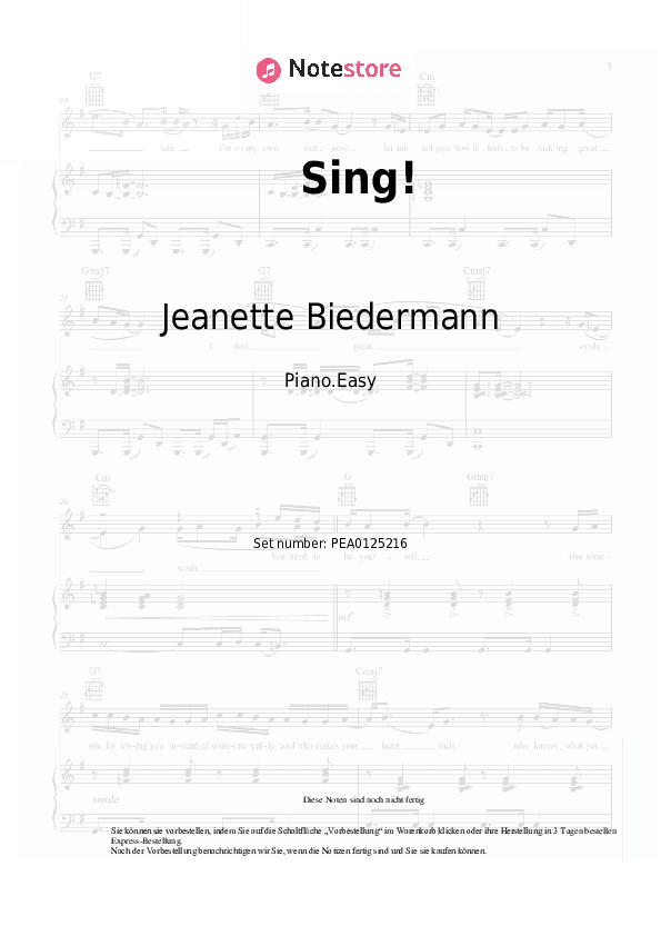 Einfache Noten Jeanette Biedermann - Sing! - Klavier.Einfach