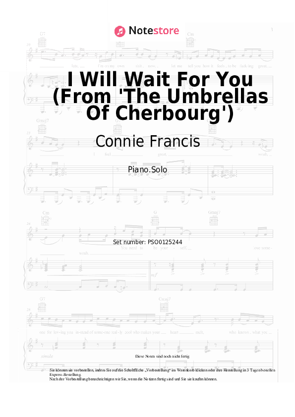 Noten Connie Francis - I Will Wait For You (From 'The Umbrellas Of Cherbourg') - Klavier.Solo