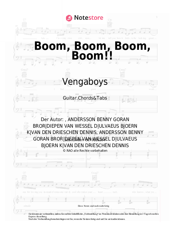 Akkorde Vengaboys - Boom, Boom, Boom, Boom!! - Gitarren.Akkorde&Tabas
