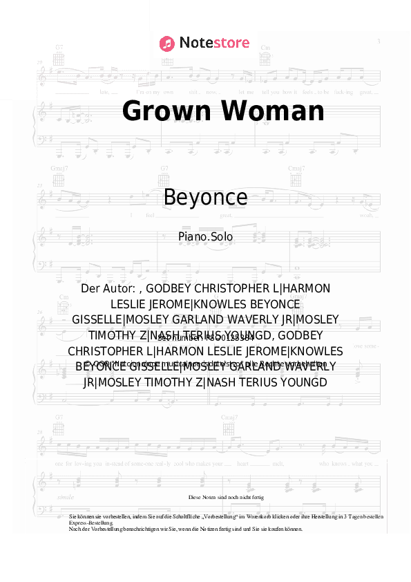 Noten Beyonce - Grown Woman - Klavier.Solo