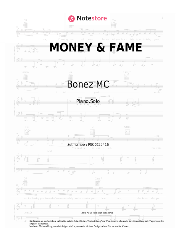 Noten Bonez MC, Ufo361 - MONEY & FAME - Klavier.Solo