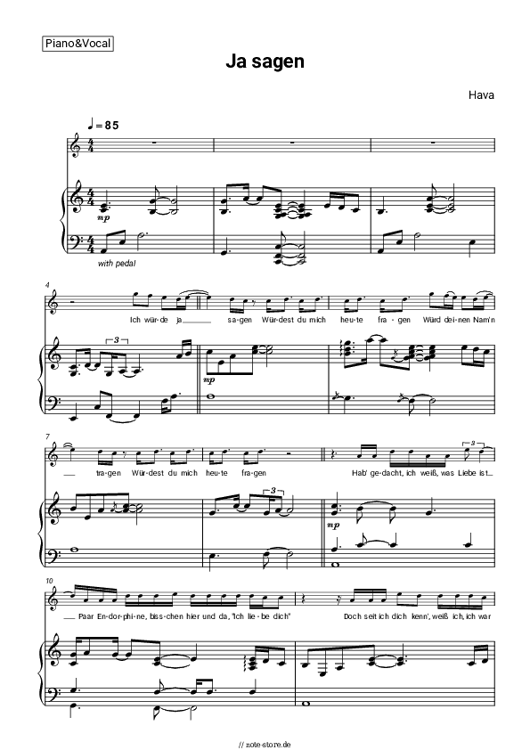 Noten mit Gesang Hava - Ja sagen - Klavier&Gesang