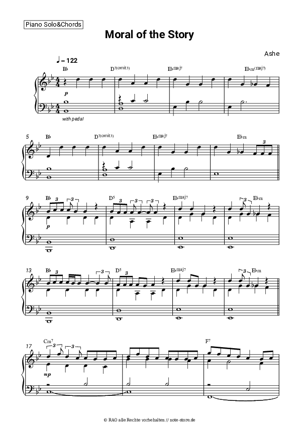 Noten und Akkorde Ashe - Moral of the Story - Klavier.Solo&Akkorde