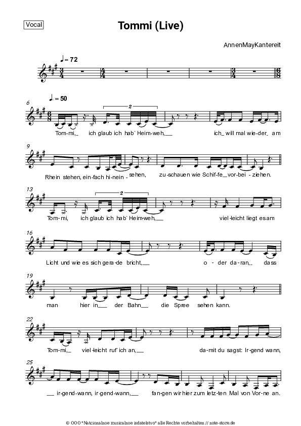 Noten AnnenMayKantereit - Tommi - Gesang