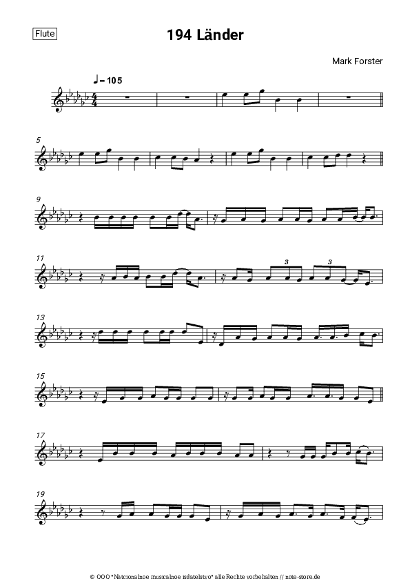 Noten Mark Forster - 194 Lander - Flöte