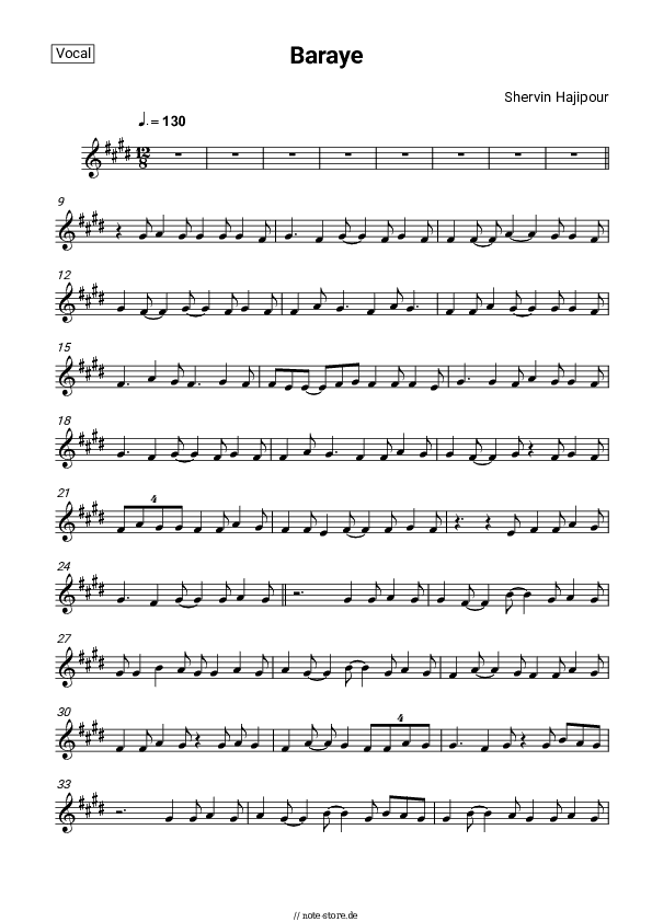 Noten Shervin Hajipour - Baraye - Gesang
