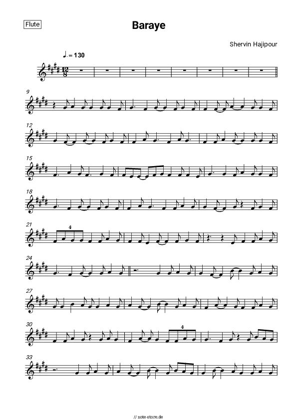 Noten Shervin Hajipour - Baraye - Flöte