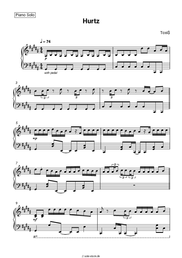 Noten Toxi$ - Hurtz - Klavier.Solo