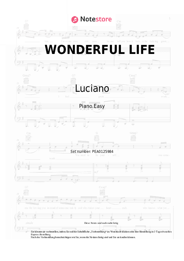 Einfache Noten Luciano, Hurts, 6PM RECORDS, SIRA - WONDERFUL LIFE - Klavier.Einfach