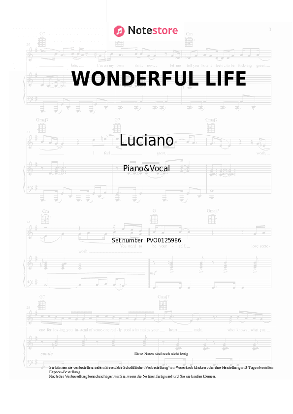 Noten mit Gesang Luciano, Hurts, 6PM RECORDS, SIRA - WONDERFUL LIFE - Klavier&Gesang
