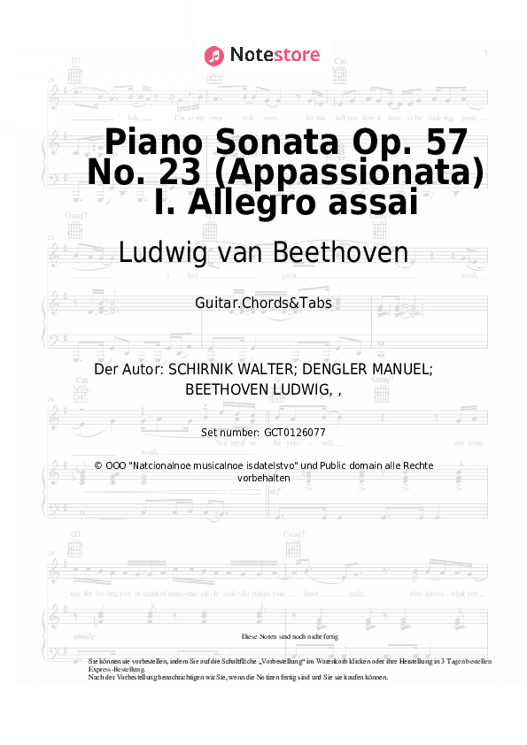 Akkorde Ludwig van Beethoven - Piano Sonata Op. 57 No. 23 (Appassionata) I. Allegro assai - Gitarren.Akkorde&Tabas