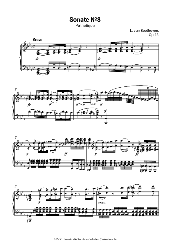 Noten Ludwig van Beethoven - Piano Sonata No. 8 Op. 13 (Pathétique) I. Grave – Allegro di molto e con brio - Klavier.Solo