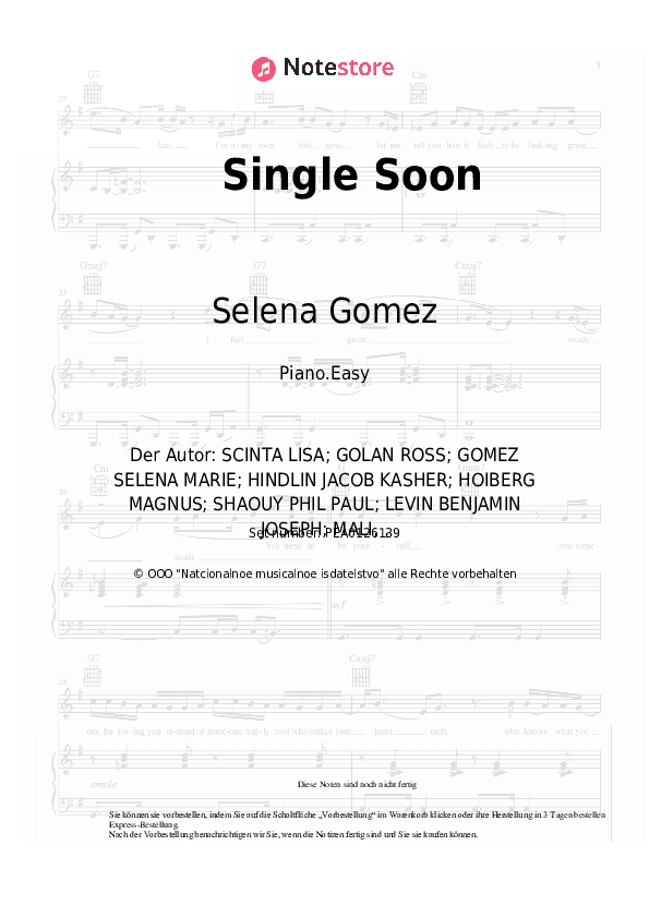 Einfache Noten Selena Gomez - Single Soon - Klavier.Einfach