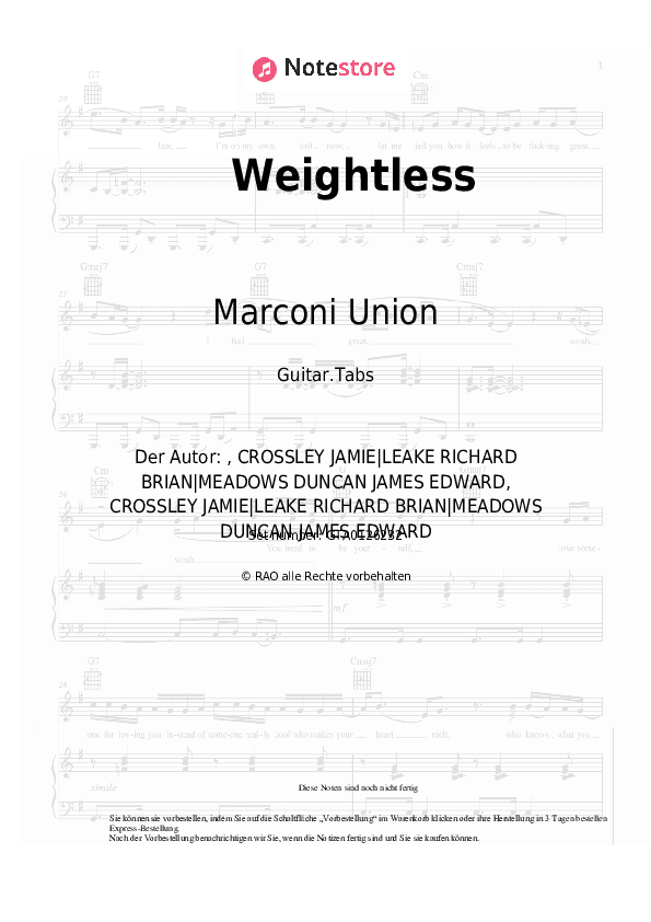 Tabs Marconi Union - Weightless - Gitarre.Tabs