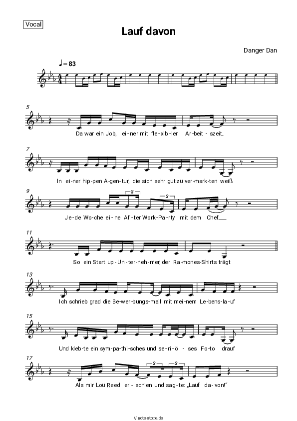 Noten Danger Dan - Lauf davon - Gesang