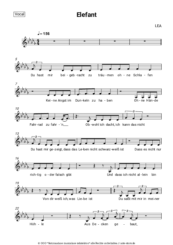 Noten LEA - Elefant - Gesang