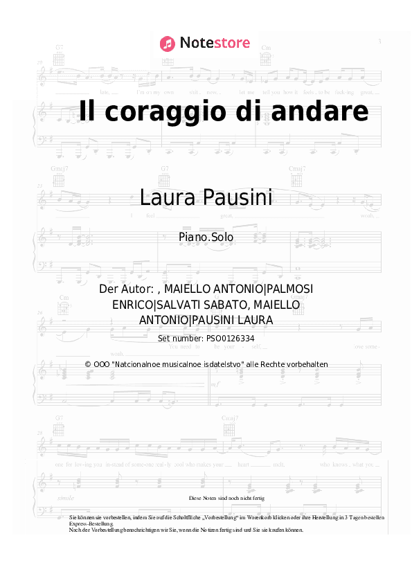 Noten Laura Pausini, Biagio Antonacci - Il coraggio di andare - Klavier.Solo