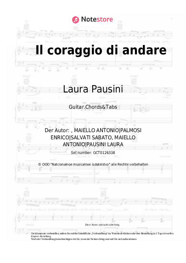 Akkorde Laura Pausini, Biagio Antonacci - Il coraggio di andare - Gitarren.Akkorde&Tabas