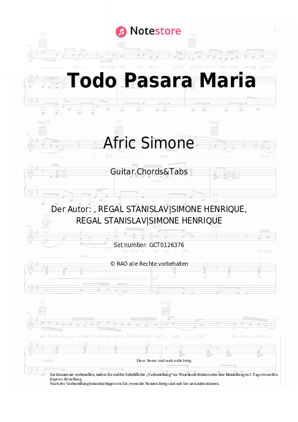 Akkorde Afric Simone - Todo Pasara Maria - Gitarren.Akkorde&Tabas
