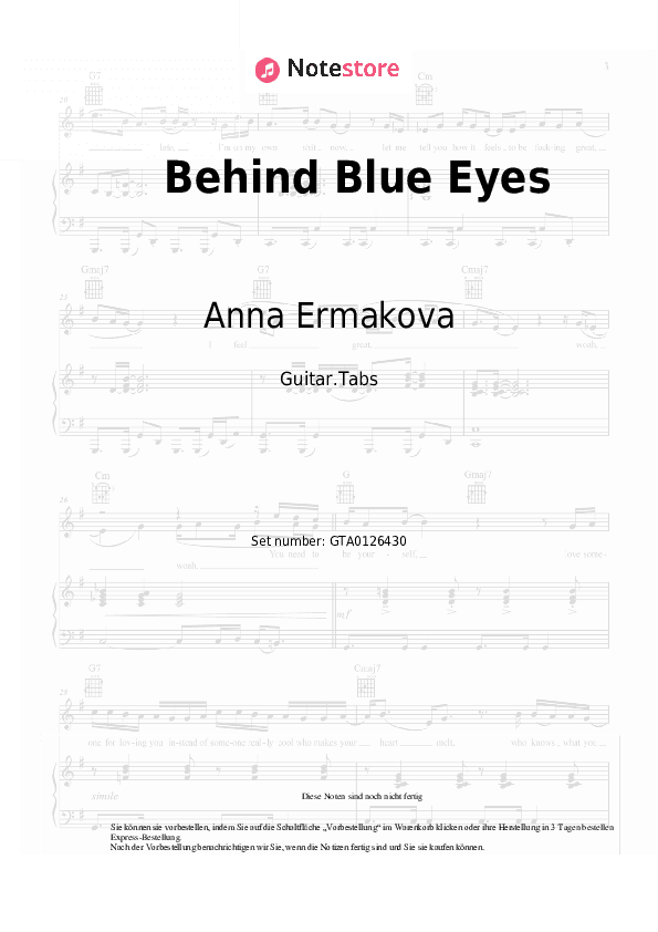 Tabs Anna Ermakova - Behind Blue Eyes - Gitarre.Tabs