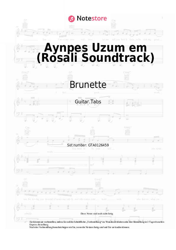 Tabs Brunette - Aynpes Uzum em (Rosali Soundtrack) - Gitarre.Tabs
