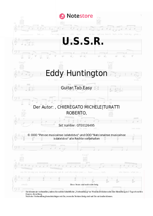 Einfache Tabs Eddy Huntington - U.S.S.R. - Gitarre.Tabs.Easy