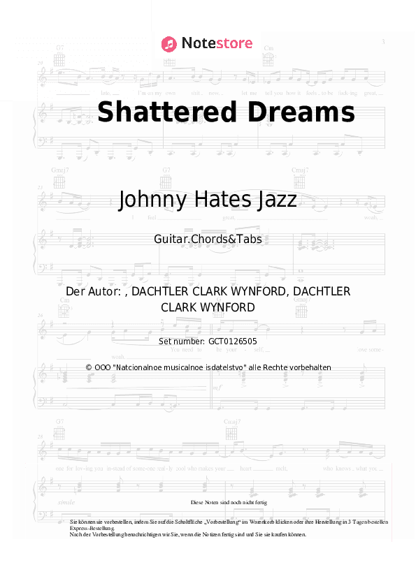 Akkorde Johnny Hates Jazz - Shattered Dreams - Gitarren.Akkorde&Tabas