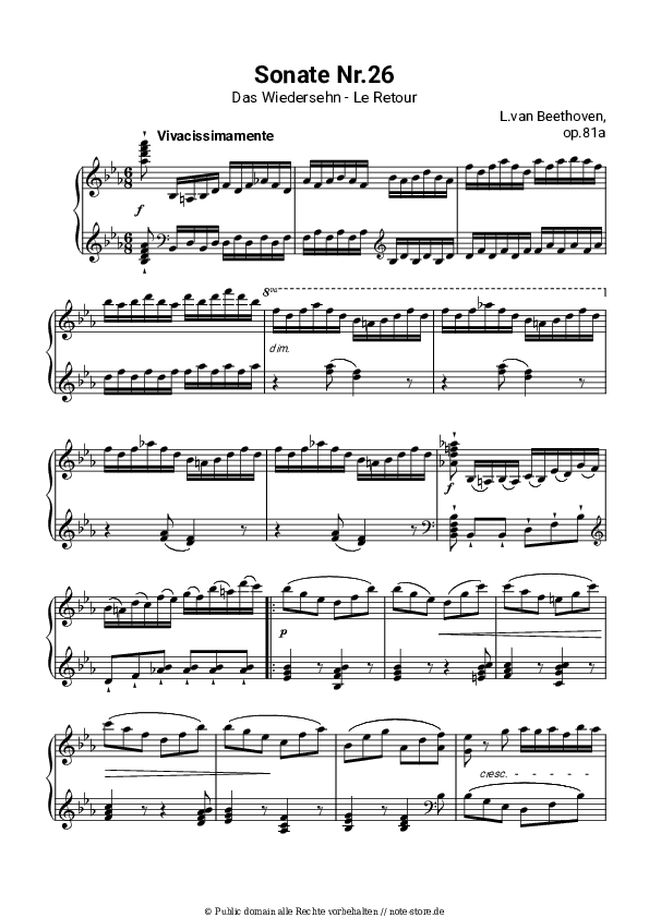 Noten Ludwig van Beethoven - Piano Sonata No. 26 (“Les Adieux”), Op. 81a, III. Das Wiedersehen - Klavier.Solo