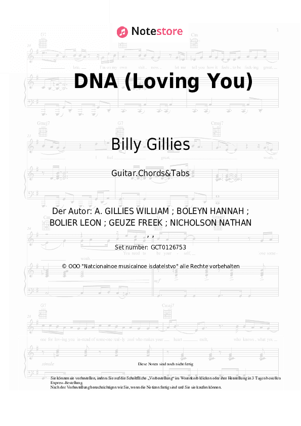 Akkorde Billy Gillies, Hannah Boleyn - DNA (Loving You) - Gitarren.Akkorde&Tabas