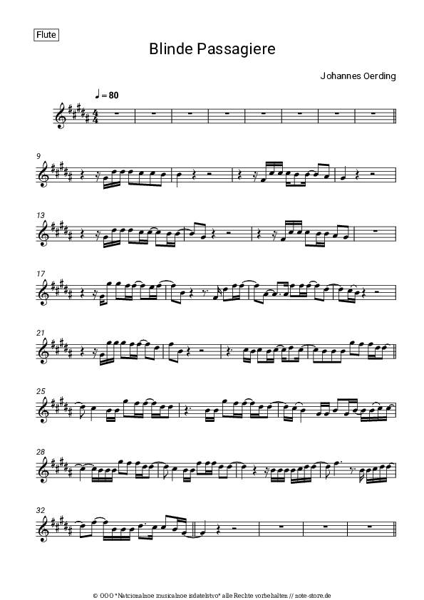Noten Johannes Oerding - Blinde Passagiere - Flöte