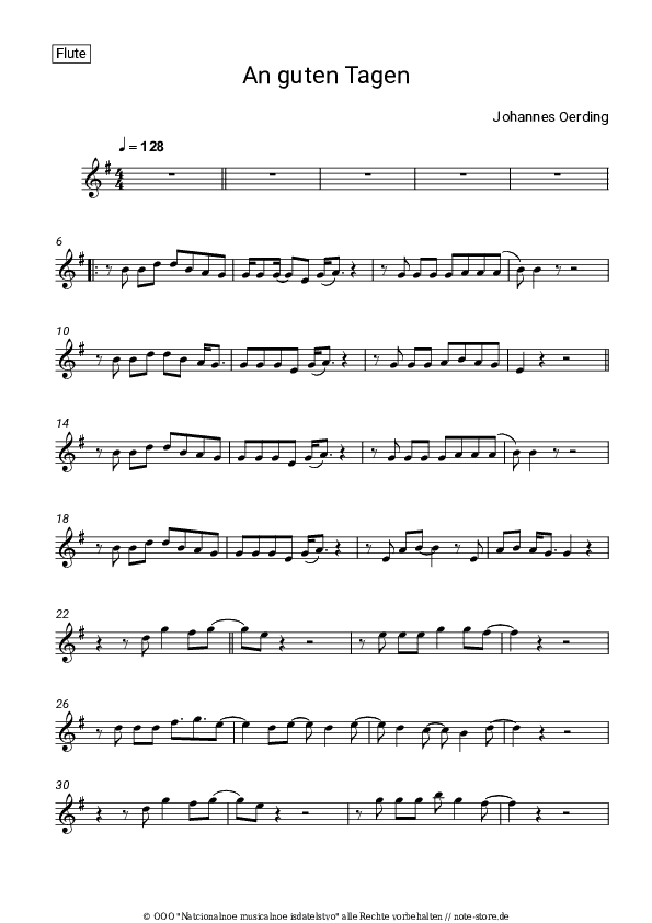 Noten Johannes Oerding - An guten Tagen - Flöte