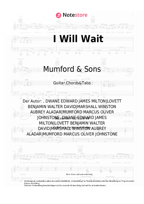 Akkorde Mumford & Sons - I Will Wait - Gitarren.Akkorde&Tabas